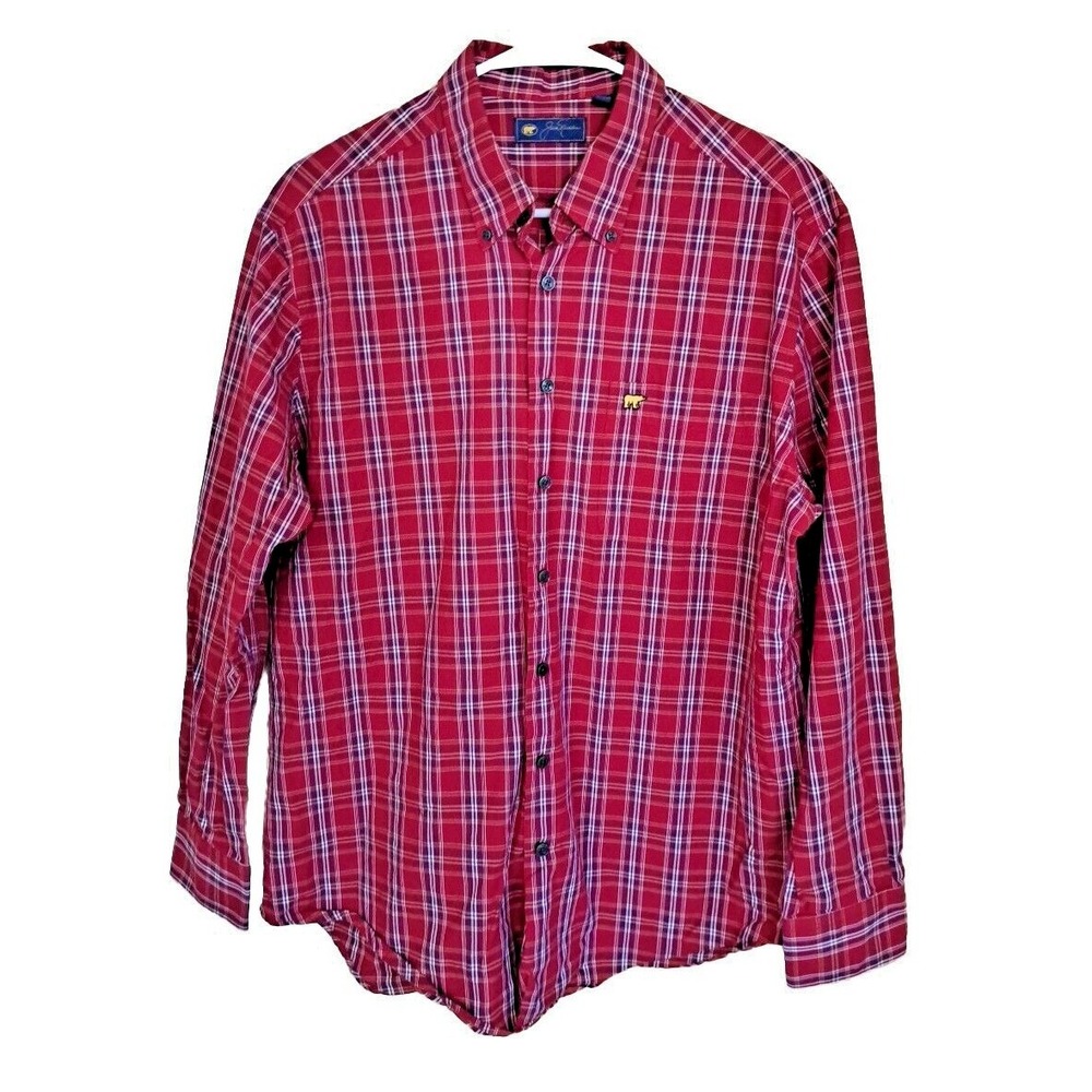 Jack Nicklaus Shirt Men's Size Lg Cotton Red Plaid Dress Long Sleeve Button-Up